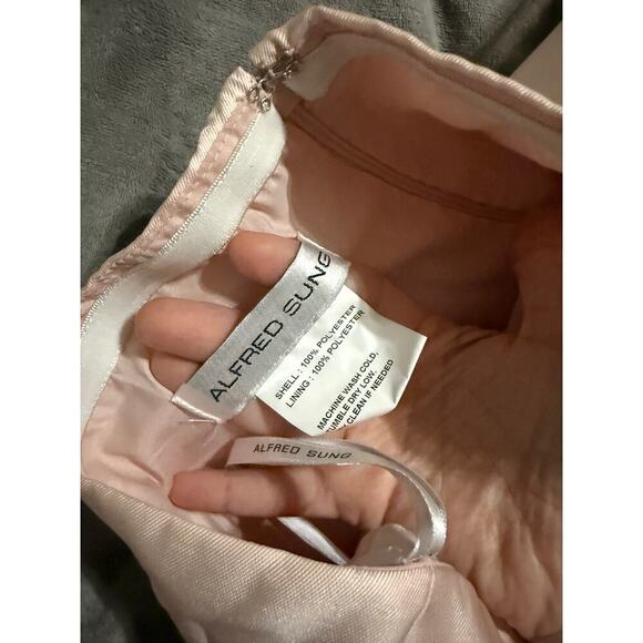 Alfred Sung NWT Pink Blush Formal Strapless Gown Dress Hi Low Pleated Satin - Picture 5 of 13